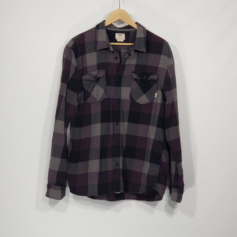 Vans Men's Purple and Gray Plaid Button-Down Shirt